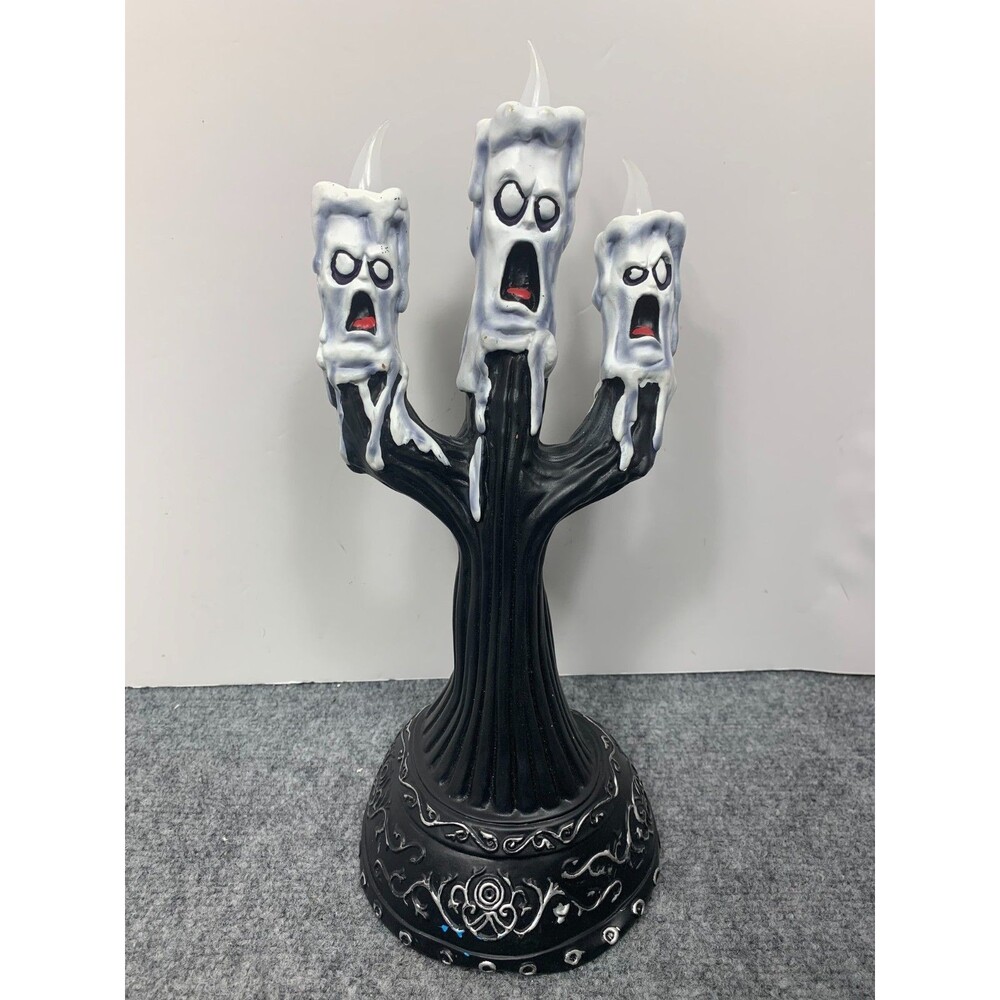 TEKKY TOYS Animated GHOST CANDLE CANDELABRA 13" Halloween Prop Lights Up